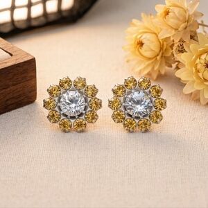 Citrine Yellow Swarovski® Crystal Timeless Vintage Flower Earrings Silver Ovrlay